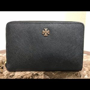 Tory Burch Clutch Wallet Wristlet Black Saffiano